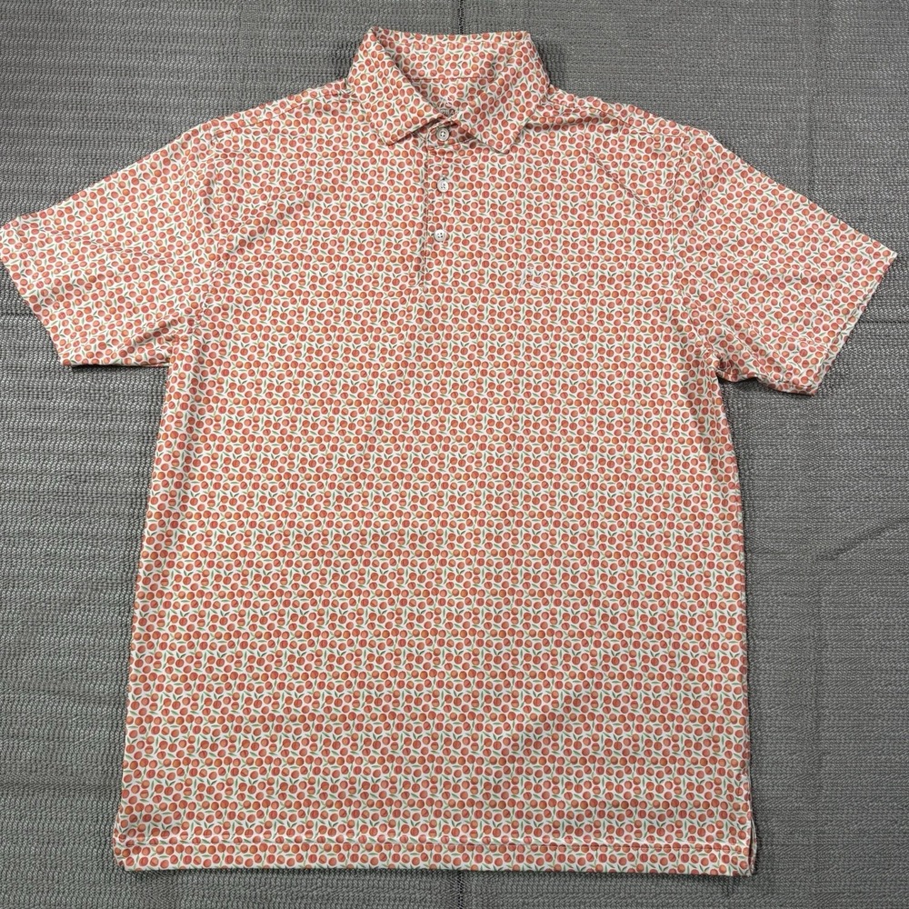 Rhoback Polo Shirt Mens Medium Golf Performance Peach Print AOP Stretch Colorful
